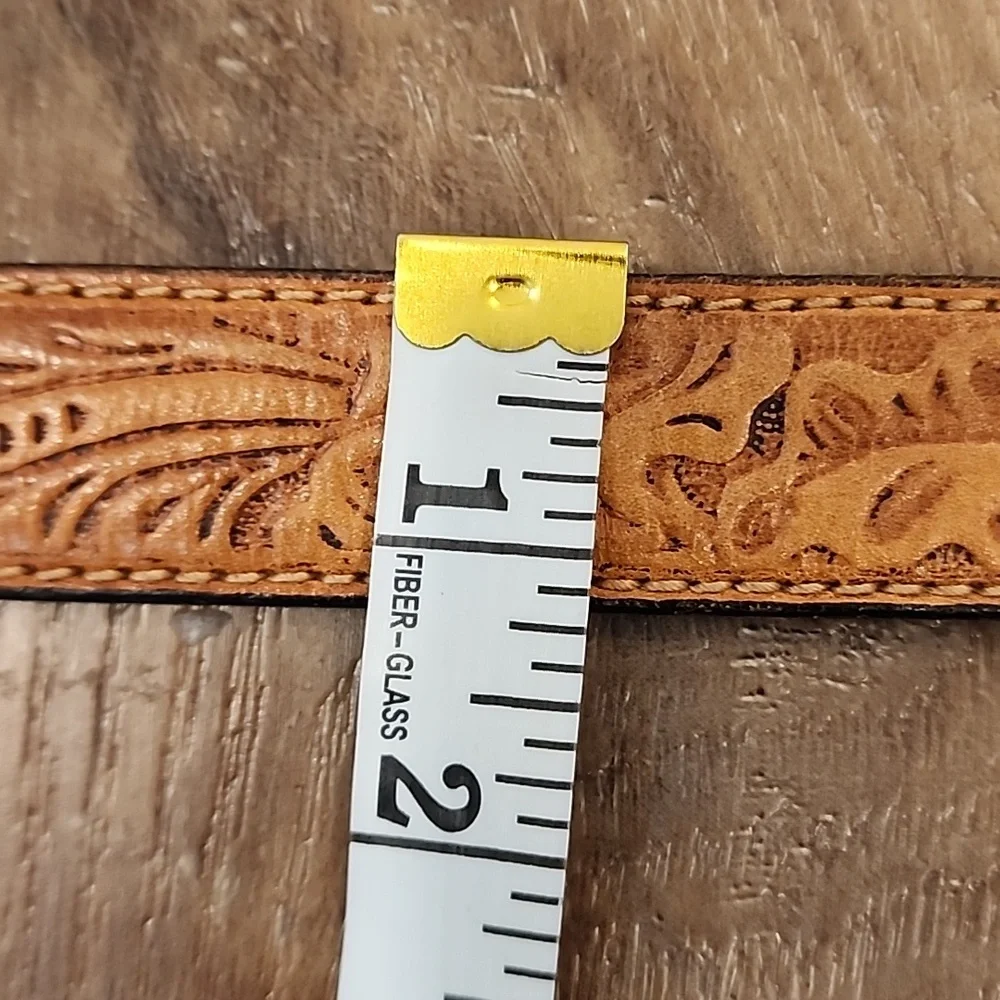 Vintage Levi's Western Tooled Cow Hide Leather Belt Silver Tone Buckle size 38